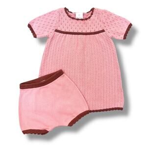 Hanna Andersson Baby Girl Dress & Bloomer 18-24M Pink Pointelle Knit Set Holiday